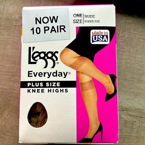 L’eggs Everyday Plus Size Knee Highs 10pk Nude Sheer Toe - Picture 1 of 3